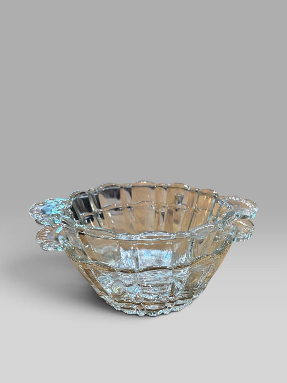 Set of 2 Vintage Anchor Hocking Old Cafe Clear Depression Glass Handled Bowls